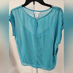 Liz Claiborne cap sleeve top, color swatch in pics, with gold dots